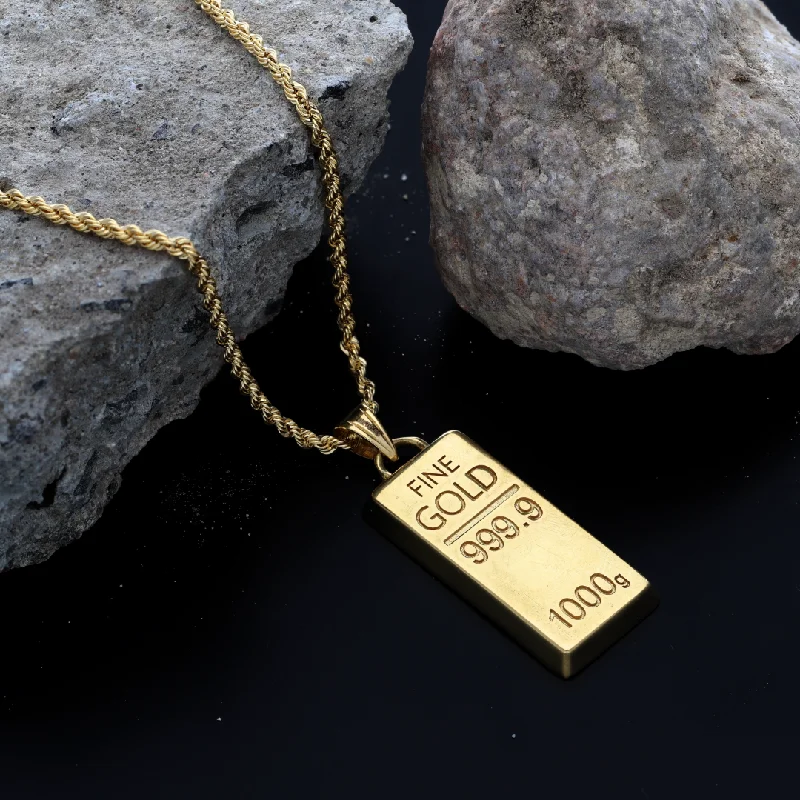 Elegant Gold Bar Necklace For Special Occasions-Gold Necklace (Chain with Gold Bar Shaped Pendant) 18KT - - FKJNKL18K9213