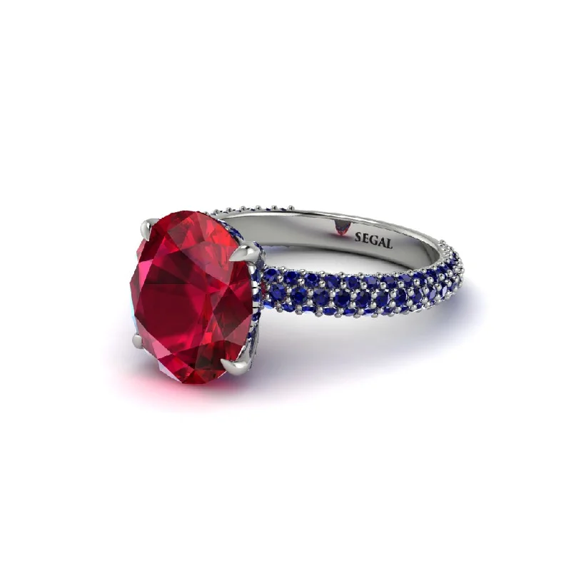 Simple Sapphire Wedding Bands For Brides-Oval Cut Ruby Classic Pave Engagement Ring - Irene No. 72