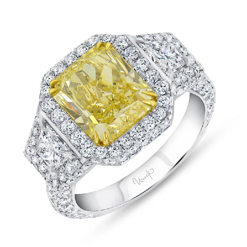 Sparkling Wedding Bands For Groomsmen-Uneek Natureal Collection 3-Sided Radiant Fancy Yellow Diamond Engagement Ring