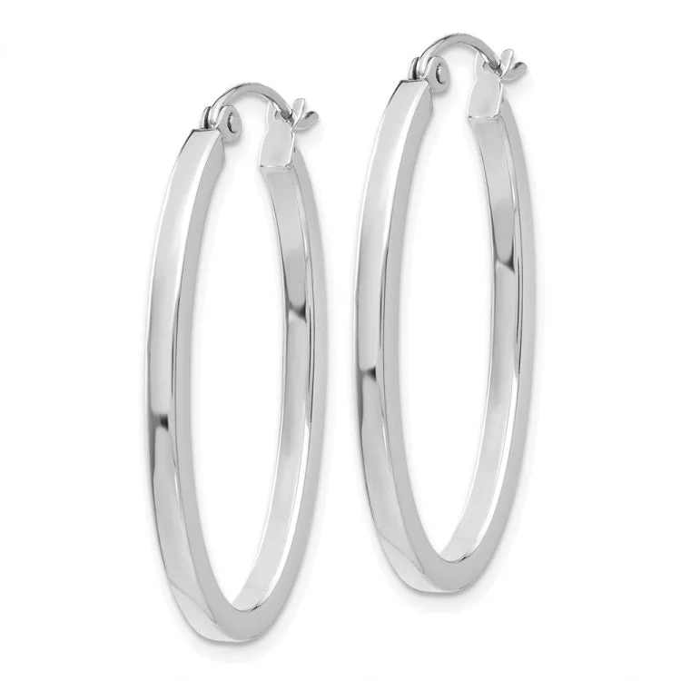 Chic Silver Hoop Earrings For Casual Wear-14k White Gold Oval Hoop Earrings