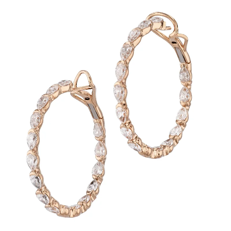 Custom Beaded Earrings For Weddings-5.74ct Diamond Rose Gold Hoop Earrings