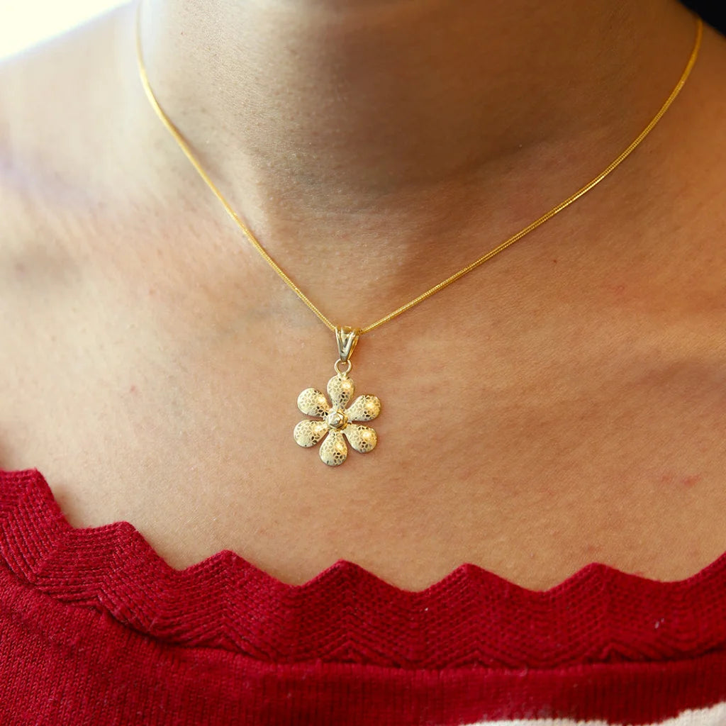 Sparkling Crystal Necklace For Weddings-Gold Necklace (Chain with Hollow Flower Pendant) 21KT - FKJNKL21KM8531