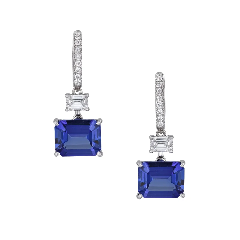 Stylish Beaded Earrings For Everyday Look-Tanzanite 18kt White Gold Diamond Drop Earrings