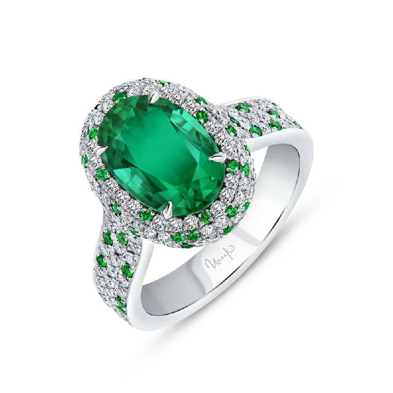 Simple Silver Rings For Casual Style-Uneek SPRING AWAKENING Oval Emerald Diamond Fashion Ring