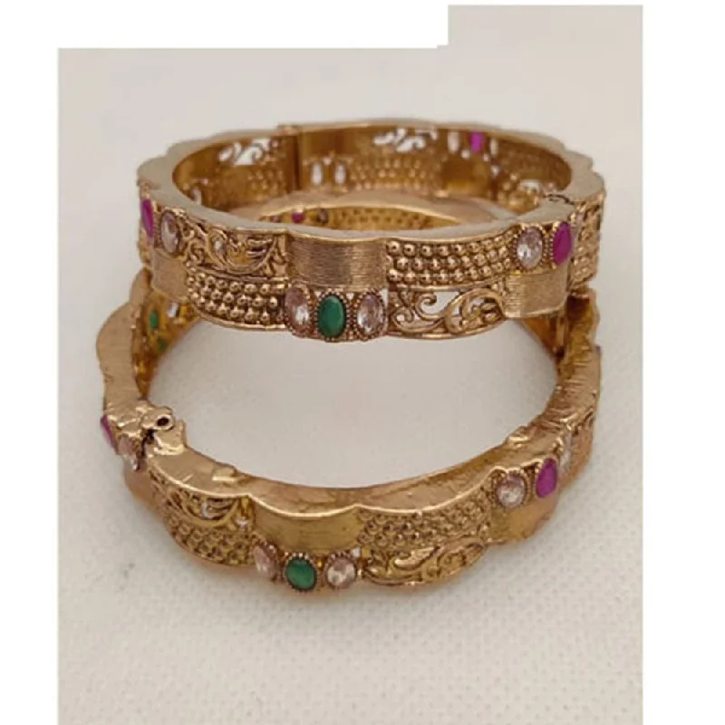 Simple Custom Wedding Bangles For Bridesmaids Jewelry-Jewel Addiction Gold Plated Pota Stone Openable Bangles Set