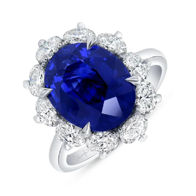 Elegant Wedding Bands With Emerald Stones-Uneek Precious Collection Halo Oval Shaped Blue Sapphire Engagement Ring