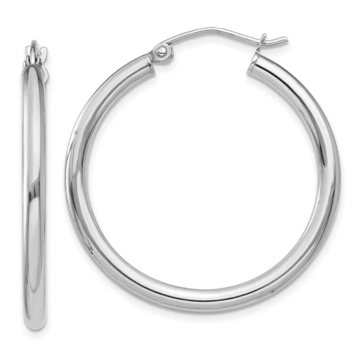 Elegant Long Drop Earrings For Wedding Day-14K White Gold Polished 2.5mm Tube Hoop Earrings