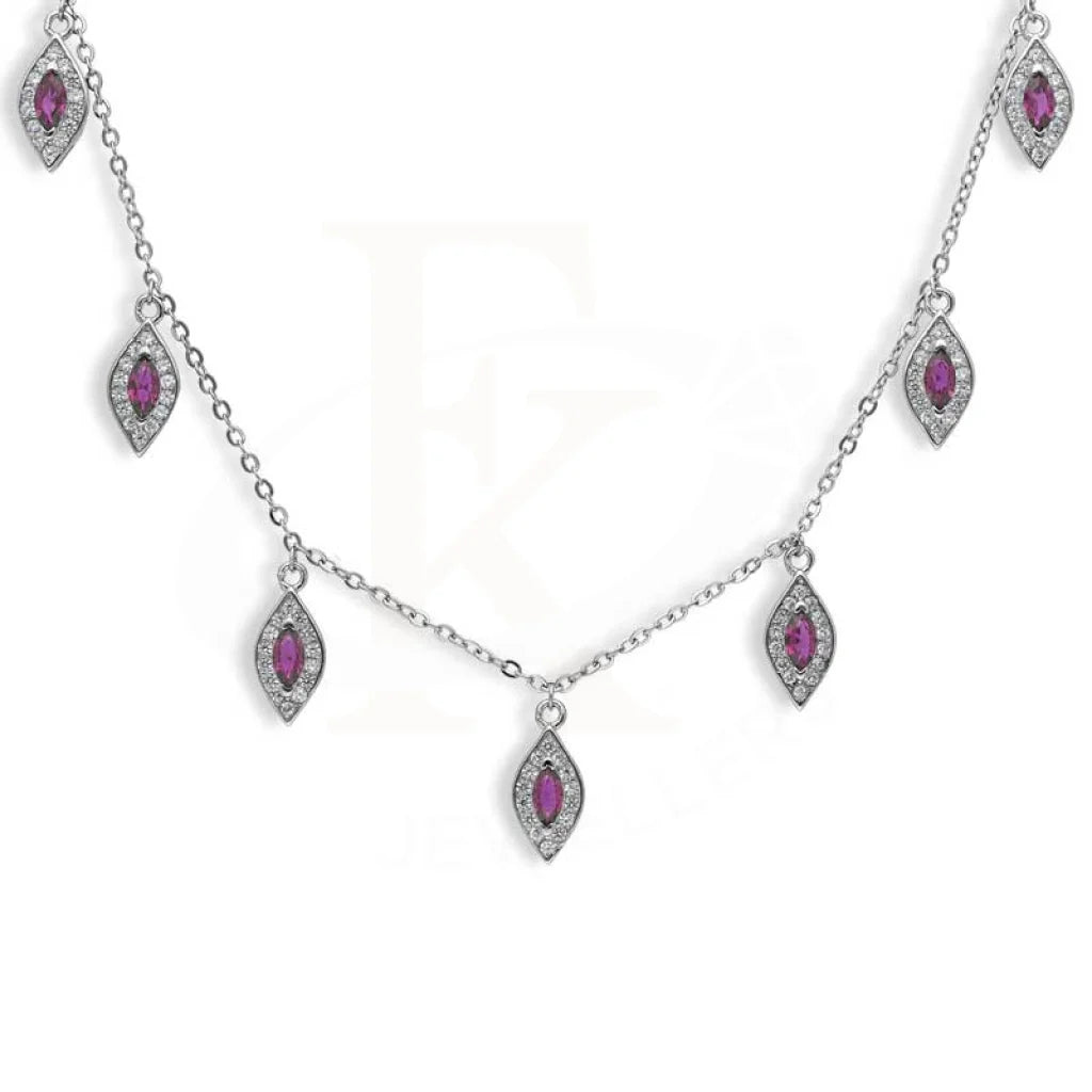 Trendy Name Necklace For Bridesmaids-Sterling Silver 925 Marquise Shaped Necklace - FKJNKLSL2953