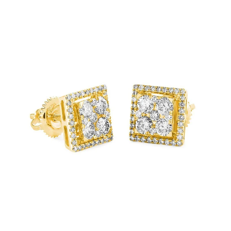 Custom Gold Earrings With Birthstones-Box Pave Halo Earrings