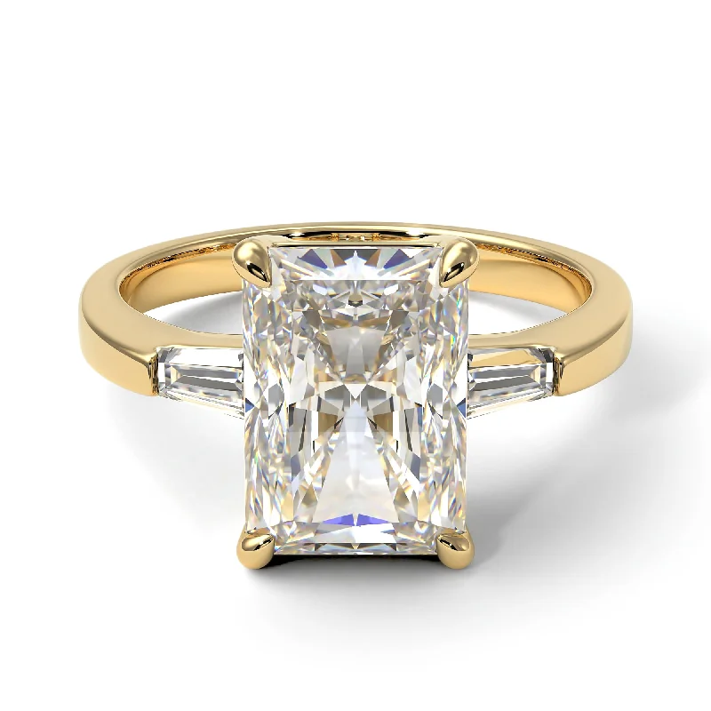 Trendy Gold Rings For Special Occasions-Three Stone Radiant Cut Diamond Engagement Ring - Hillary No. 1