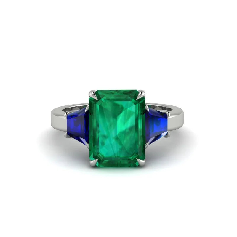 Personalized Gemstone Engagement Rings For Brides-Emerald Emerald Cut Three Stone Ring With Custom Baguette - Yvette No. 66