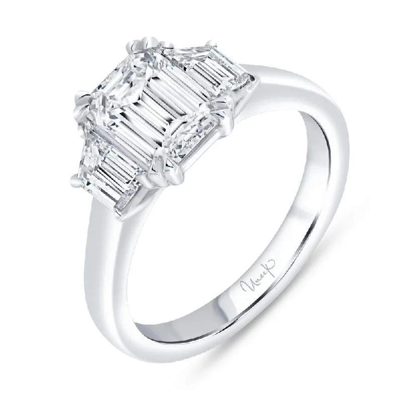 Classic Gold Engagement Rings For Brides-Uneek Signature Collection Three-Stone Emerald Cut Diamond Engagement Ring