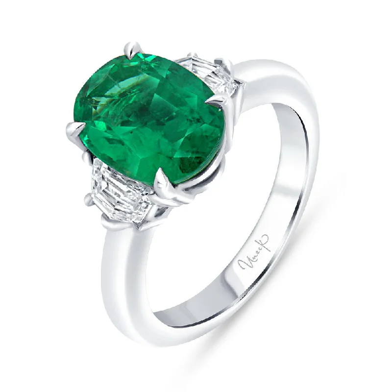 Classic Wedding Bands For Timeless Beauty-Uneek Precious Collection Three-Stone Oval Shaped Emerald Engagement Ring