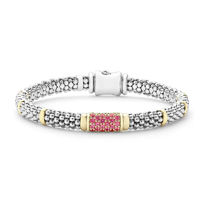 Customizable Gold Bracelets For Women-Pink Sapphire Caviar Bracelet