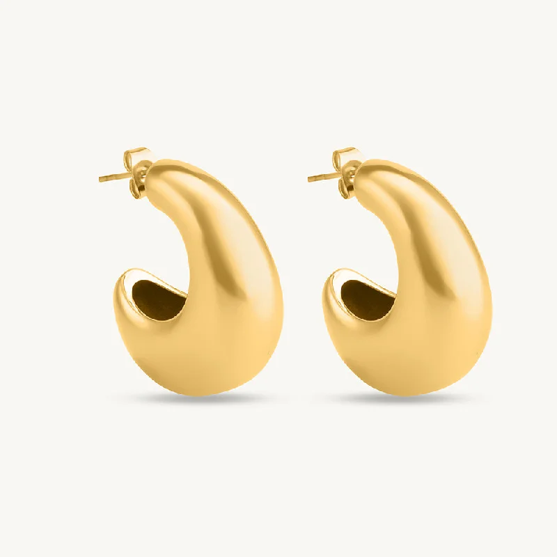 Luxury Earrings With Pearls For Evening Wear-Thick Gold Moon Hoop Earrings