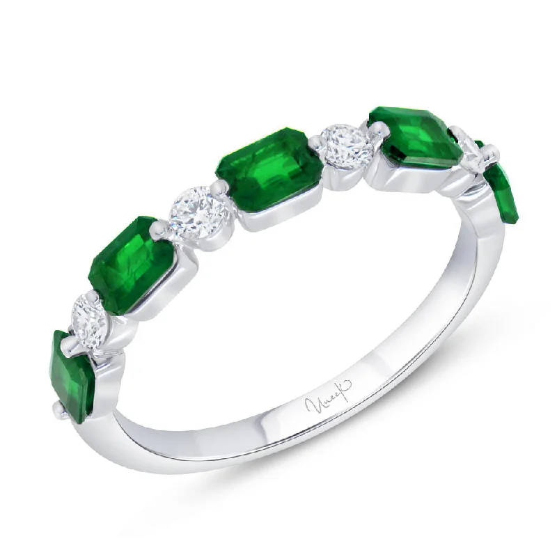 Trendy Stackable Rings For Bridesmaids-Uneek Precious Collection 1-Row Emerald Cut Emerald Fashion Ring