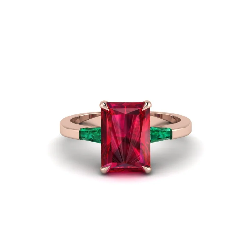 Simple Gemstone Rings For Wedding Gifts-Three Stone Radiant Cut Ruby Engagement Ring - Hillary No. 26