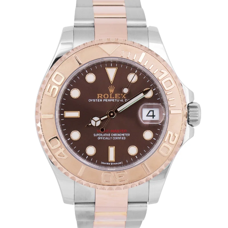 Automatic Watches For Watch Collectors-MINT 2023 Rolex Yacht-Master 37mm Two-Tone 18K Rose CHOCOLATE Brown 268621 Watch