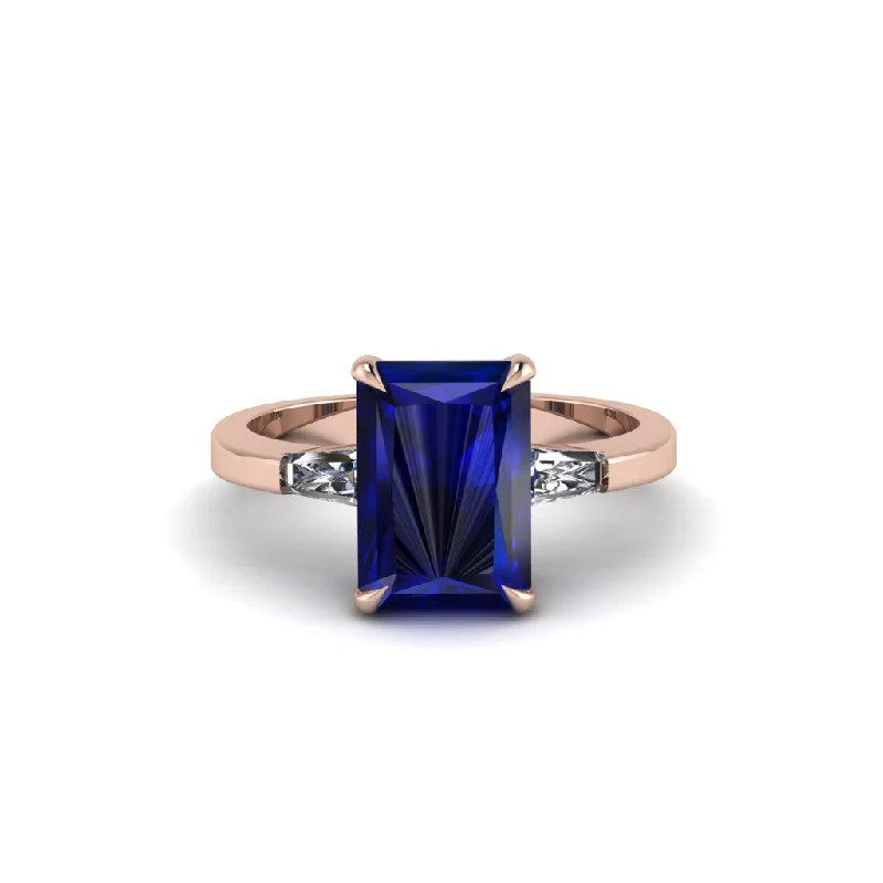 Simple Gold Wedding Bands For Brides-Three Stone Radiant Cut Sapphire Engagement Ring - Hillary No. 14