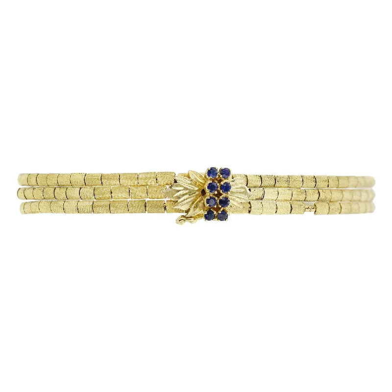 Customizable Wire Bracelets-Mid-Century 18K Gold Sapphire 3-Strand Bracelet