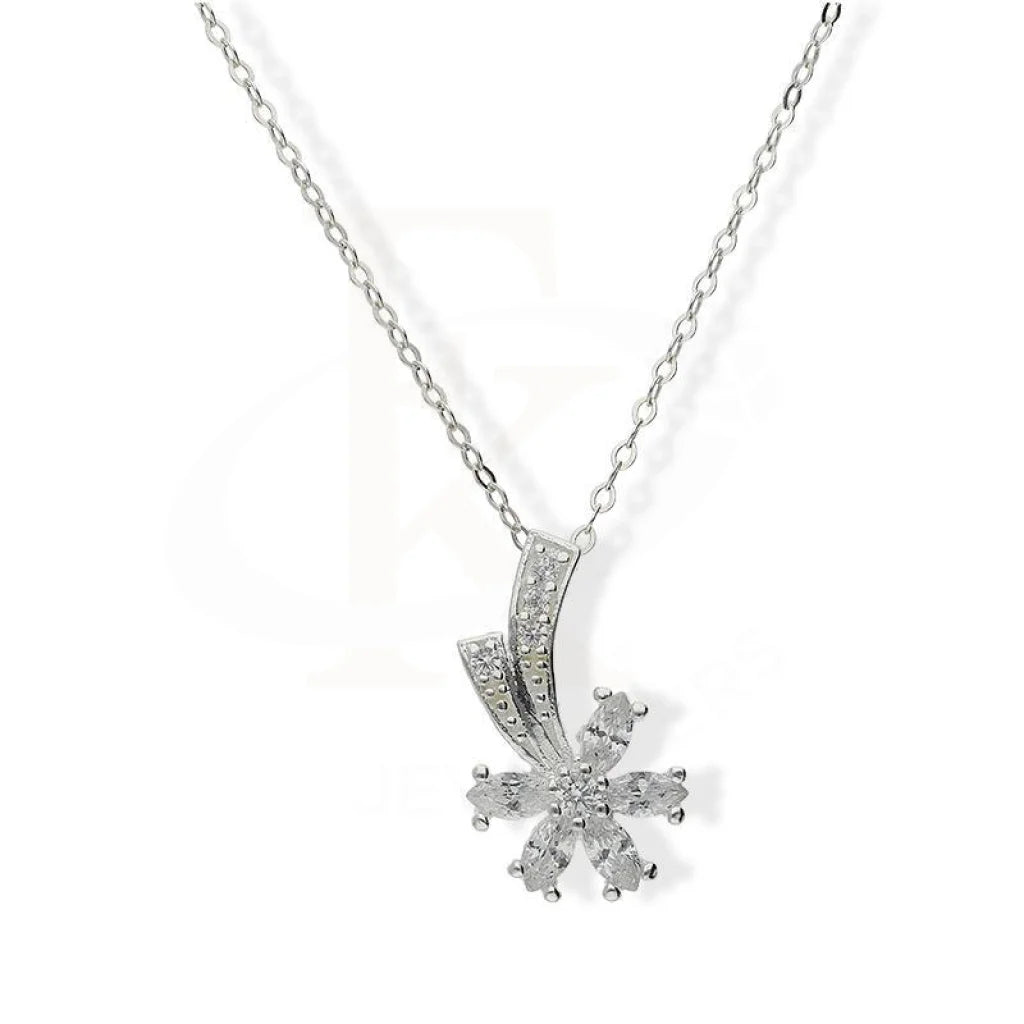 Trendy Crystal Pendant Necklace For Weddings-Sterling Silver 925 Necklace (Chain With Flower Shaped Pendant) - FKJNKLSL3062