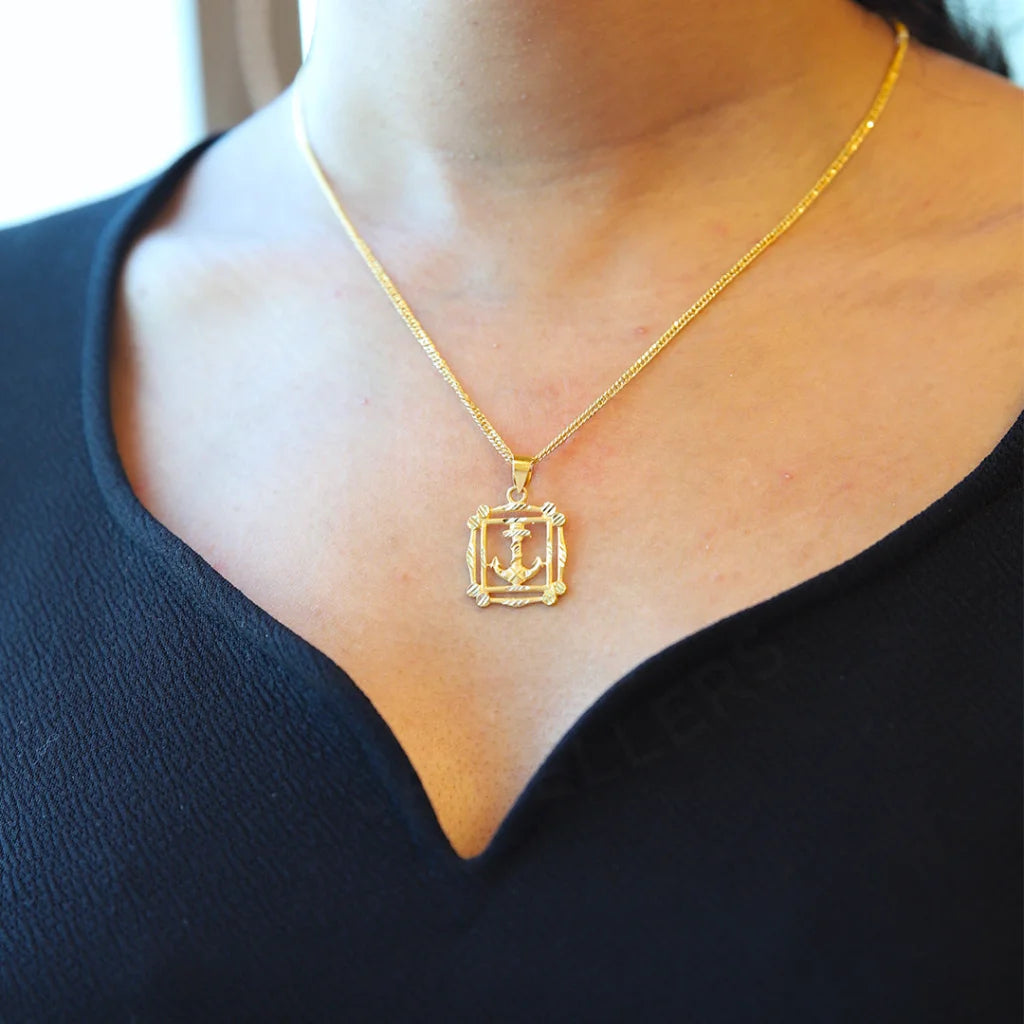 Simple Nameplate Necklace For Personalized Wear-Gold Necklace (Chain With Anchor in Photo Frame Pendant) 21KT - FKJNKL21KM8607