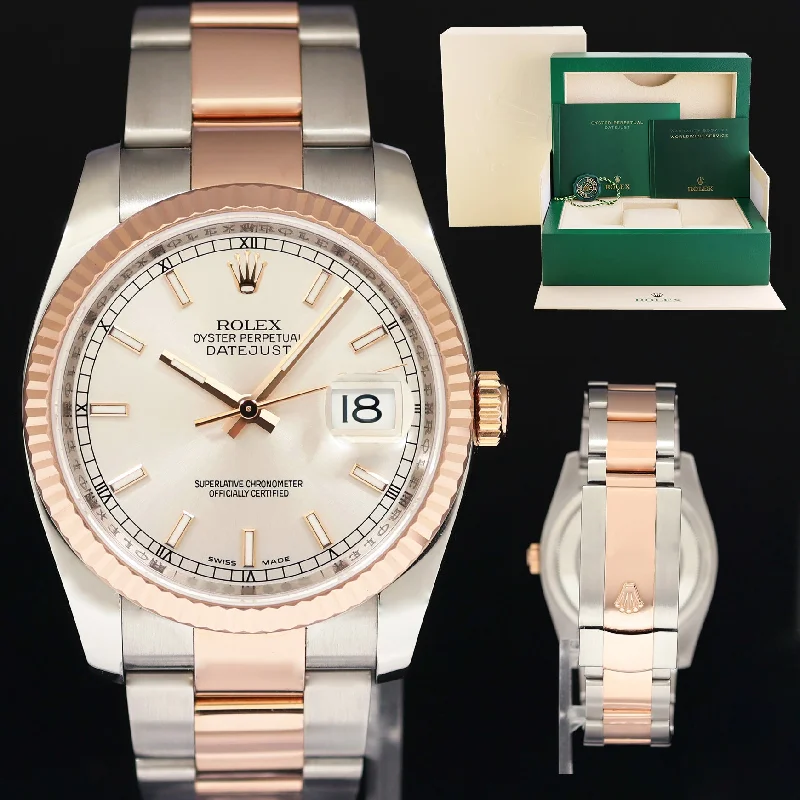 Solar Powered Watches For Eco-Conscious Consumers-MINT Rolex DateJust Two Tone Steel 36mm 116231 Rose Gold Silver Oyster Watch Box