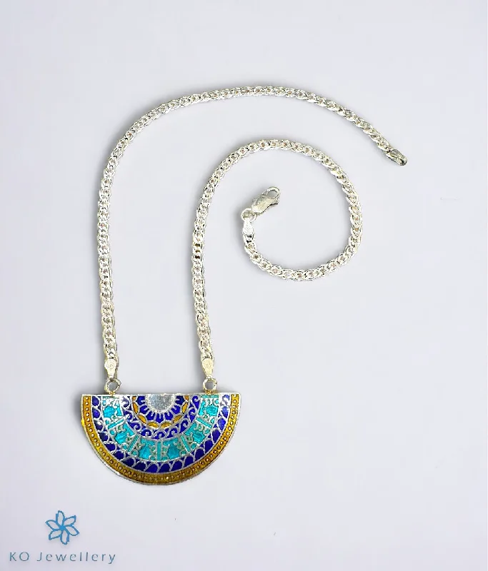 Elegant Chain Necklace For Formal Events-The Azure Meenakari Silver Necklace