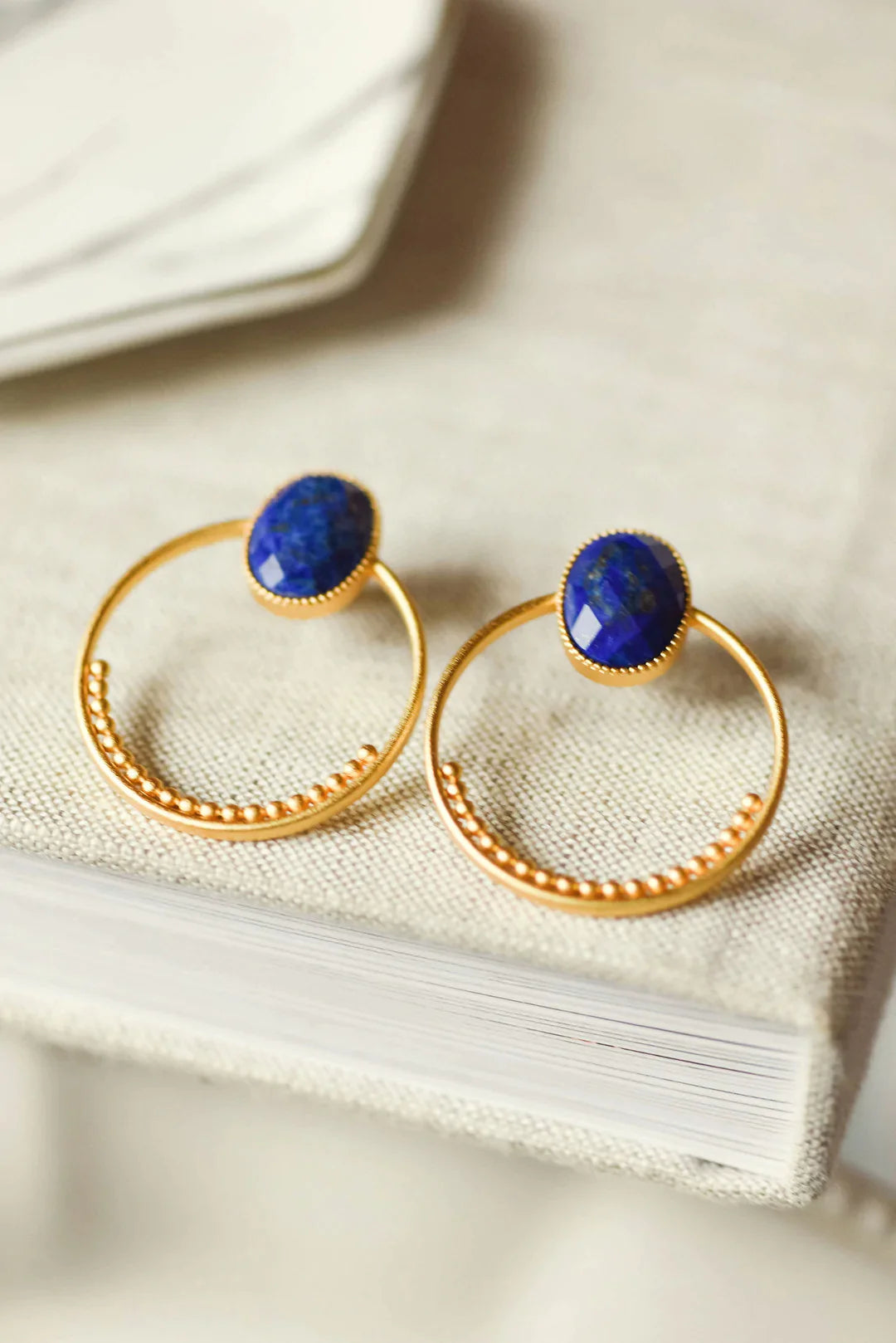 Sparkling Hoop Earrings For Parties-Tatum James- Melissa Forward Facing Hoop- Blue Lapis