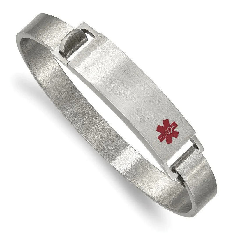 Sparkling Wedding Bangles For Bridesmaids Jewelry-Stainless Steel Brushed w/ Red Enamel 8.00mm Medical ID Bangle