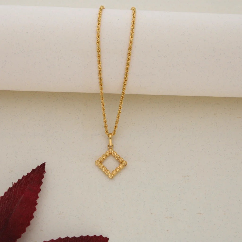 Unique Gemstone Pendant Necklace For Casual Look-Gold Necklace (Chain with Gold Square Shaped Pendant) 21KT - FKJNKL21K7688