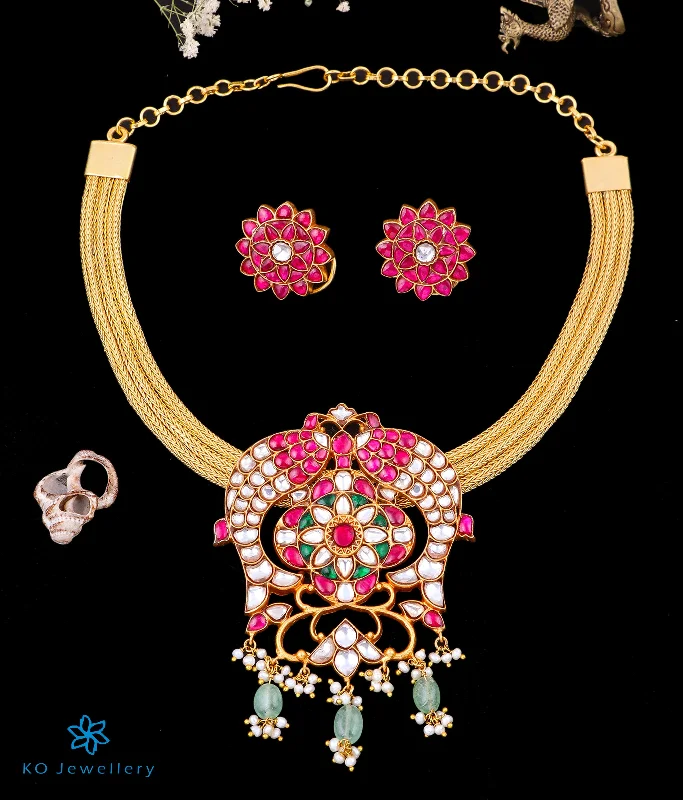 Trendy Bar Necklace For Casual Style-The Takht Silver Kundan Jadau Necklace