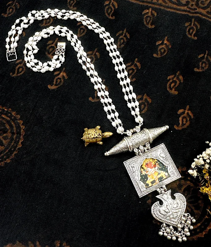 Luxury Gold Necklace For Fashion Week-The Silver Handpainted Ganesha Necklace