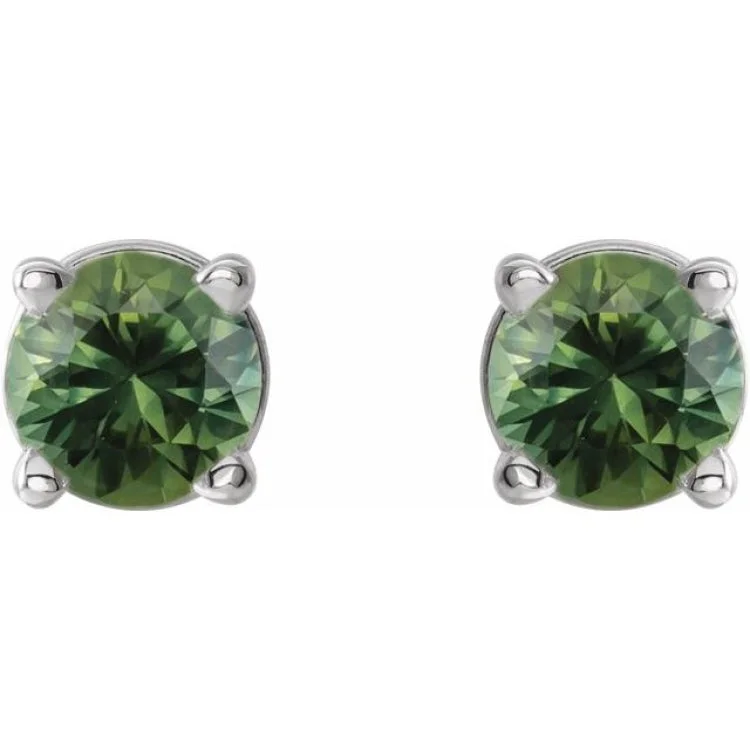 Handmade Gemstone Earrings For Fashion-14K White 3 mm Natural Green Sapphire Stud Earrings