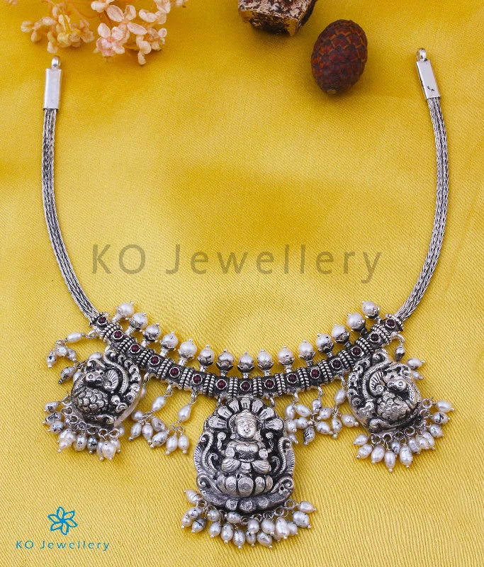 Custom Silver Pendant Necklace For Weddings-The Namrata Lakshmi Silver Necklace (Oxidised)