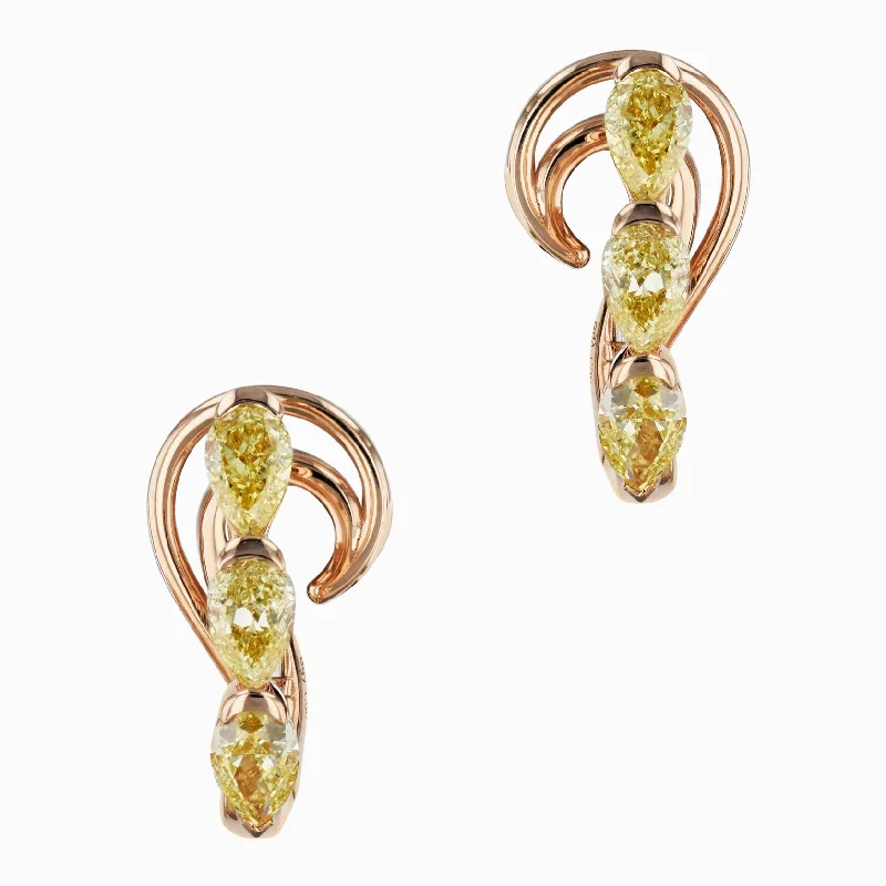 Sparkling Earrings For Day Wear-Fancy Yellow Diamond Rose Gold Drop Earrings