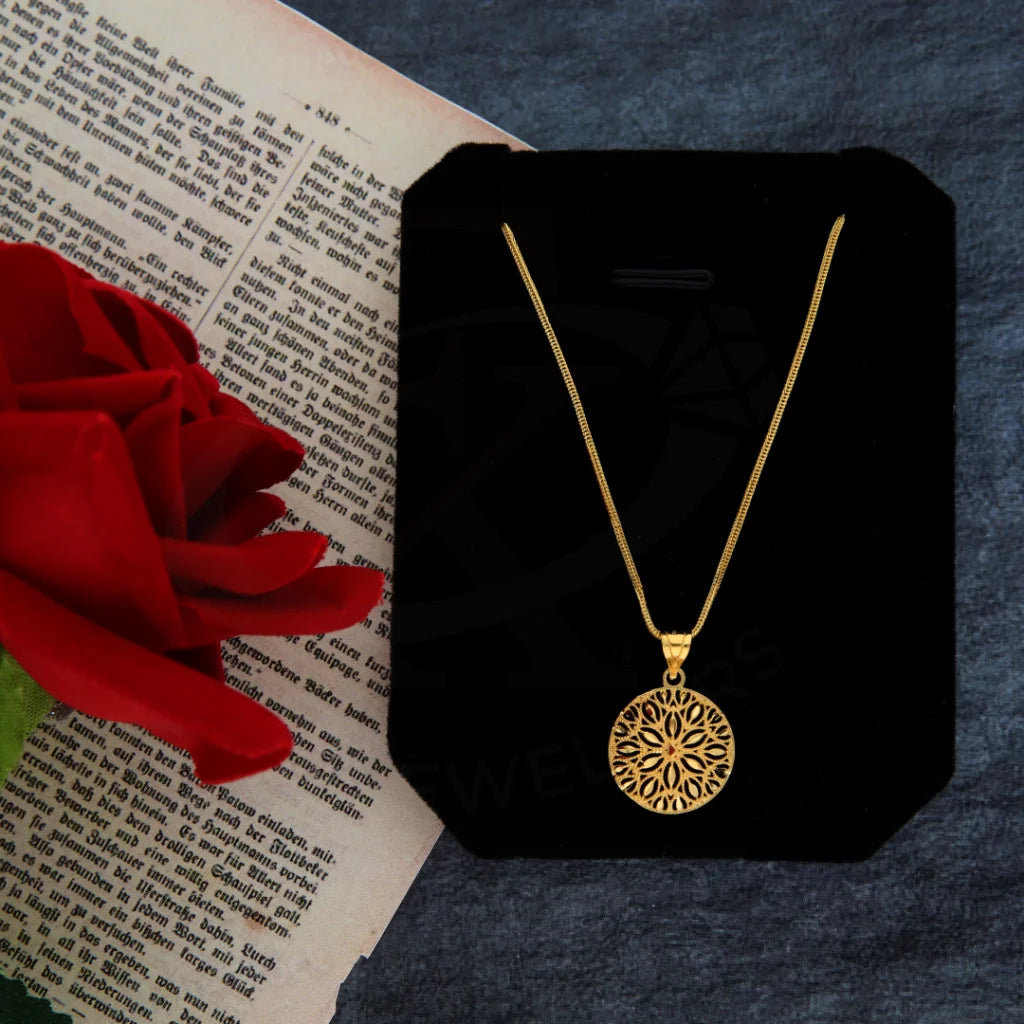 Classic Crystal Necklace For Special Occasions-Gold Necklace (Chain with Round Flower Pendant) 21KT - FKJNKL21KM8389