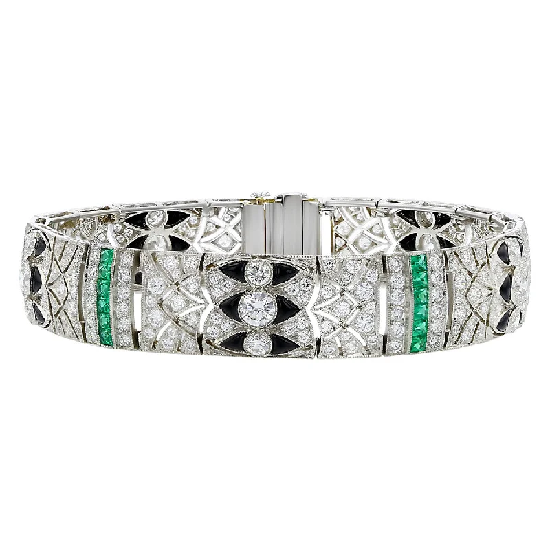 Colorful Bangles For Women’s Fashion-Platinum Diamond, Emerald and Onyx Bracelet