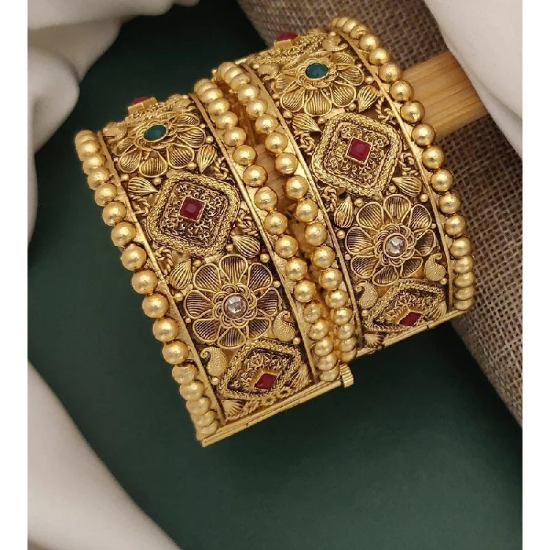 Personalized Custom Wedding Bangles For Fashion Brides-Akruti Collection Gold Plated Pota Stone Openable Kada