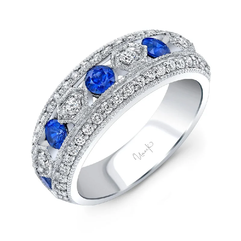 Simple Custom Engagement Rings For Bridesmaids-Uneek Precious Collection Round Blue Sapphire Fashion Ring