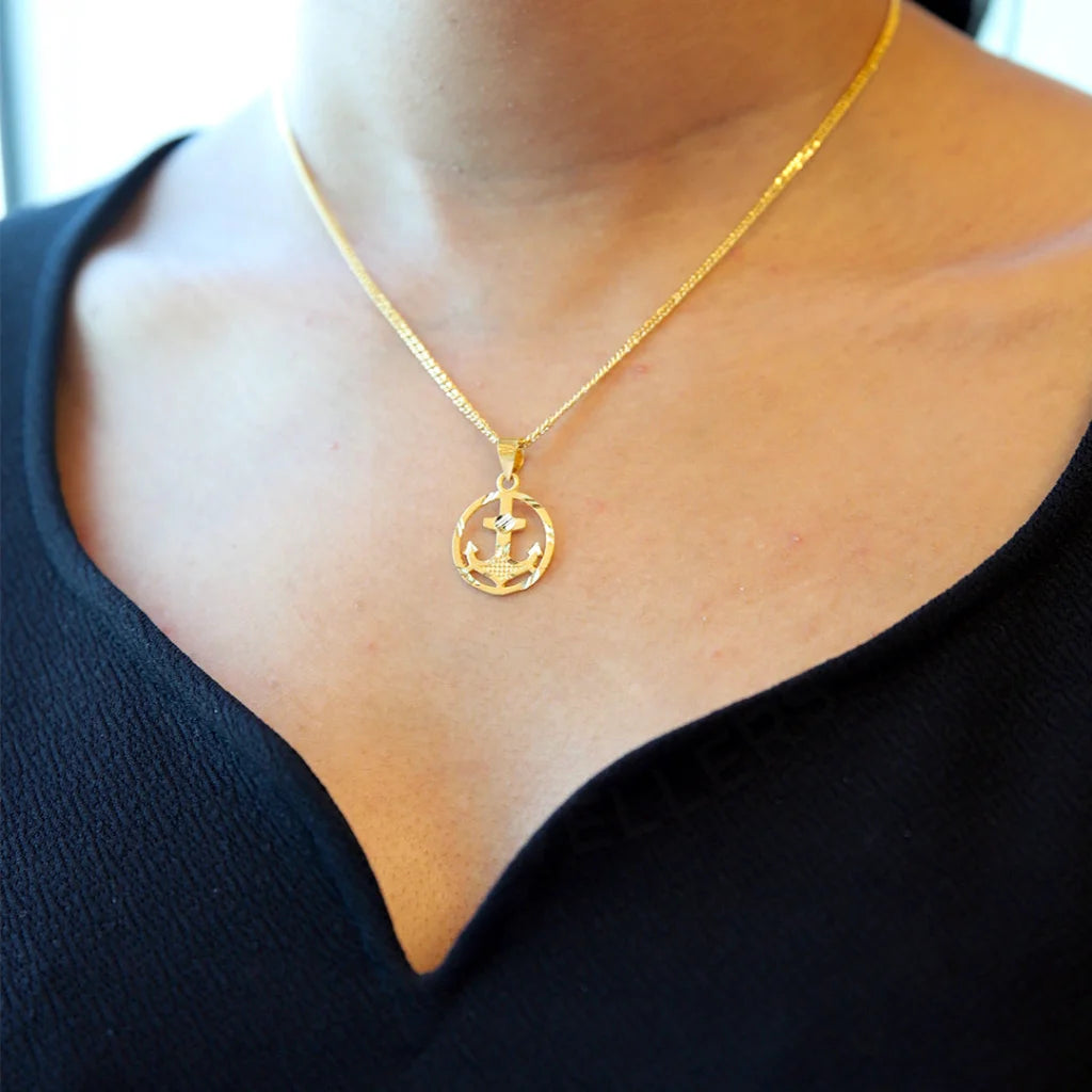 Elegant Gold Necklace For Special Occasions-Gold Necklace (Chain With Anchor in Circle Pendant) 21KT - FKJNKL21KM8606