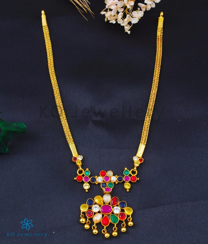 Elegant Sapphire Necklace For Special Events-The Mithuna Silver Navratna Necklace