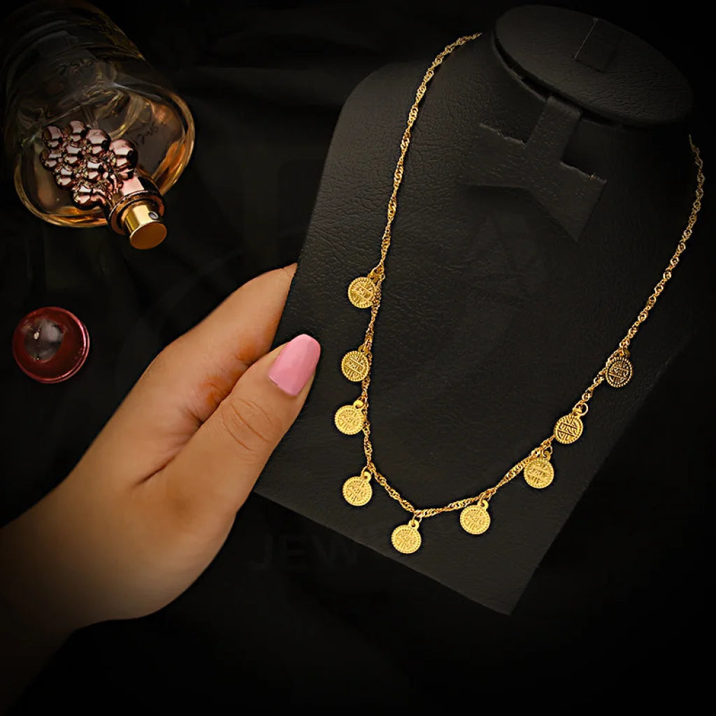 Classic Silver Necklace For Evening Wear-Gold Coin Shaped Necklace 21KT - FKJNKL21K5385