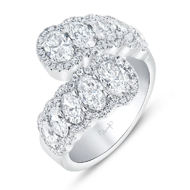 Elegant Wedding Rings For Bridesmaids-Uneek Signature Collection Bypass Oval Shaped Diamond Anniversary Ring