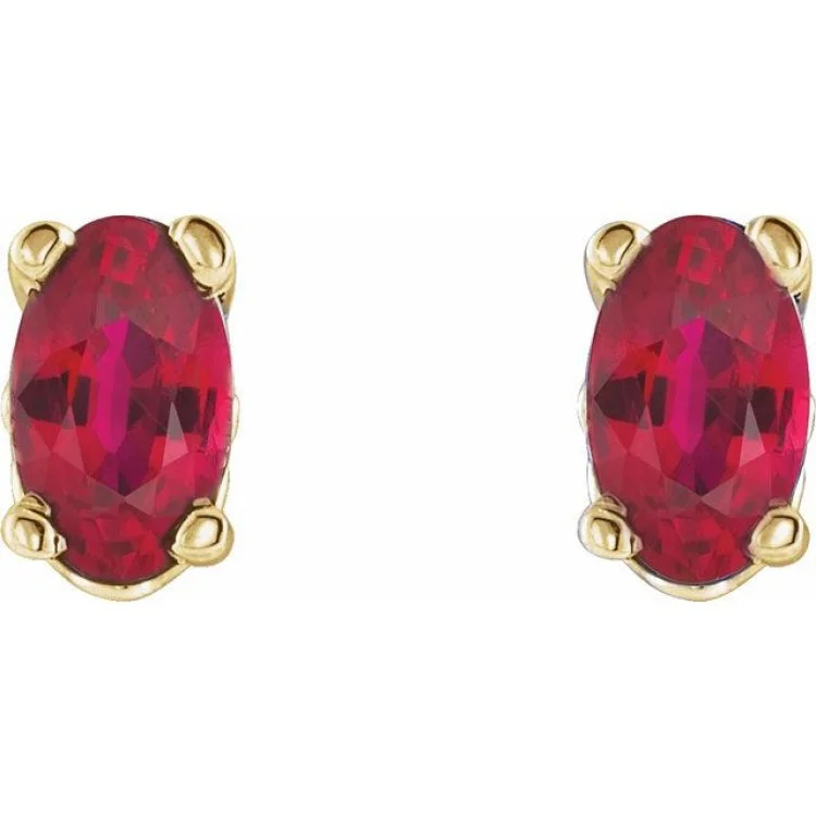 Chic Gold Earrings For Formal Occasions-14K Yellow Lab-Grown Ruby Earrings