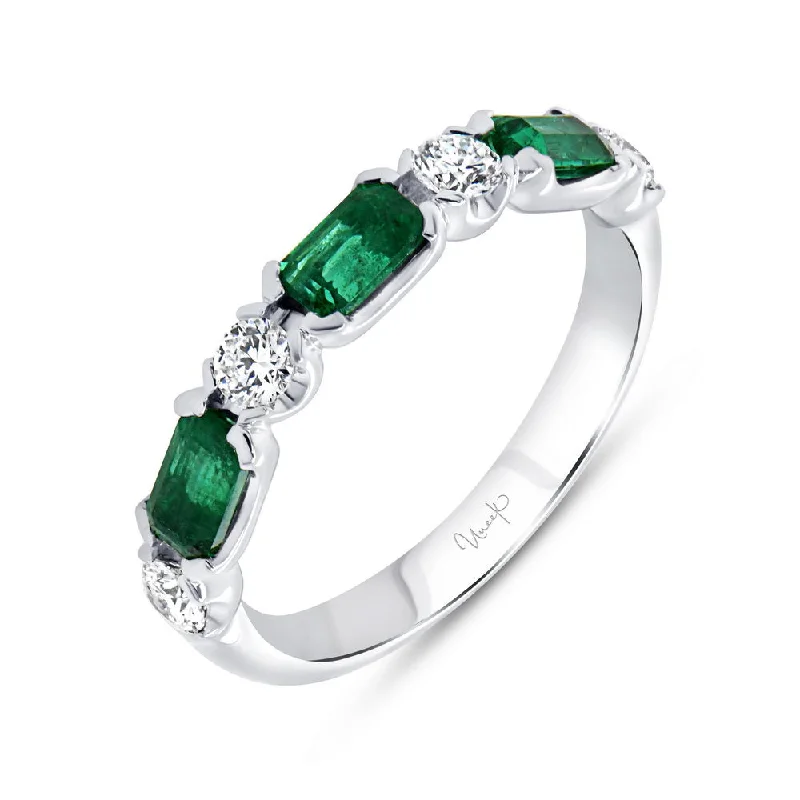 Elegant Wedding Rings For Minimalist Bridesmaids-Uneek Precious Collection Straight Emerald Cut Emerald Anniversary Ring