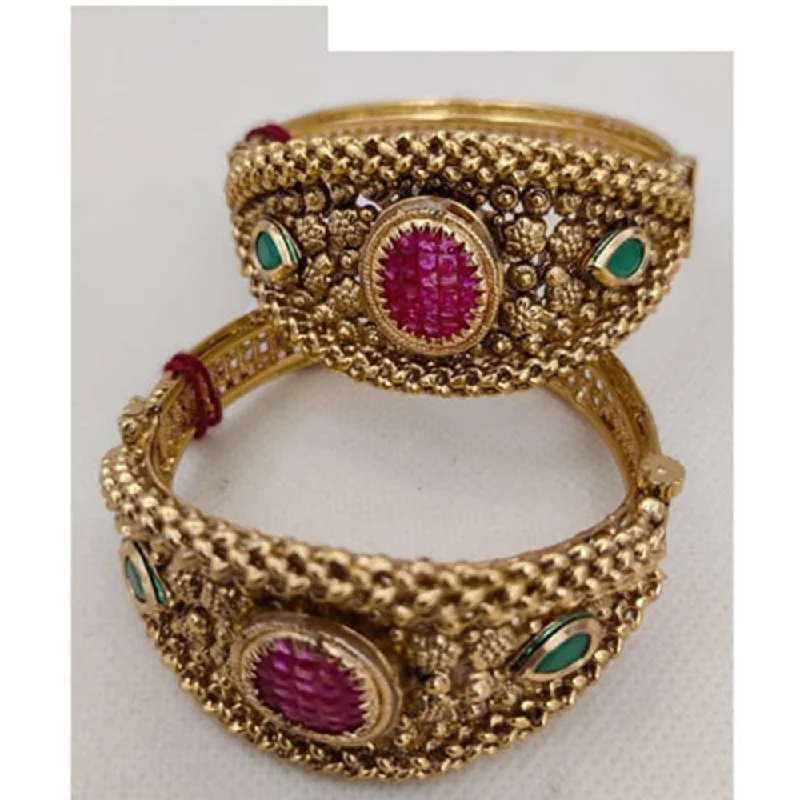 Sparkling Custom Wedding Bangles For Special Occasions-Jewel Addiction Gold Plated Pota Stone Openable Bangles Set