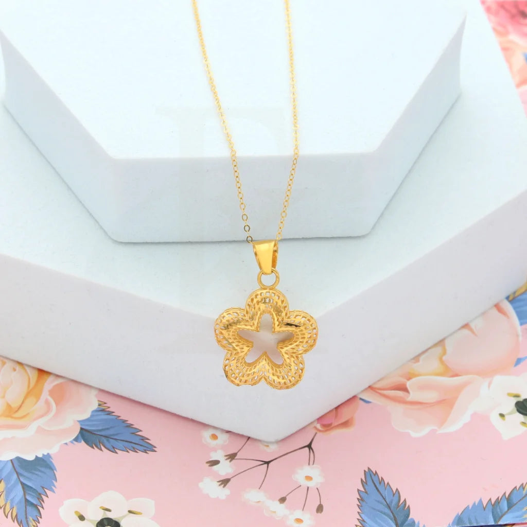 Custom Gold Bar Necklace For Personalized Jewelry-Gold Necklace (Chain with Flower Star Pendant) 21KT - FKJNKL21KM8205