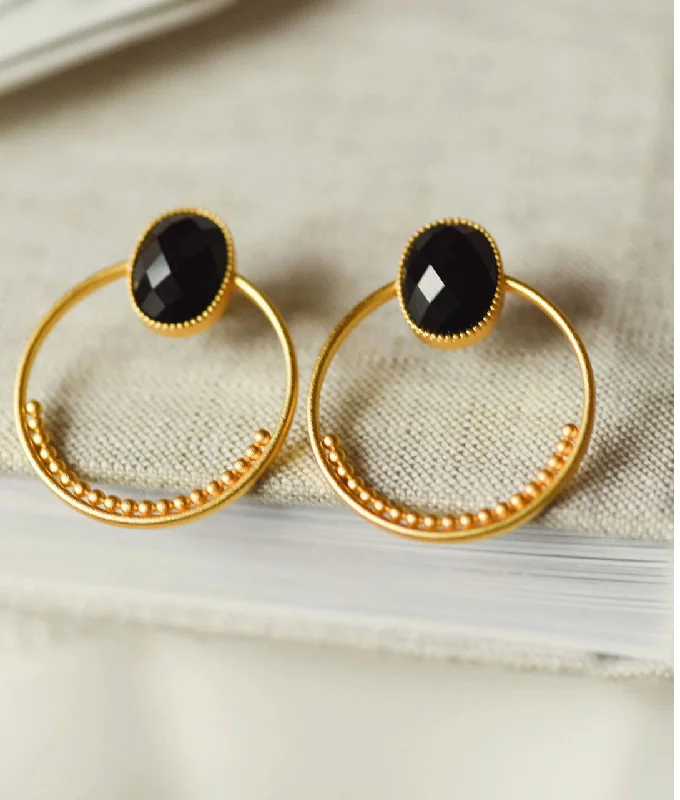 Luxury Earrings With Diamonds For Evening Wear-Tatum James- Melissa Forward Facing Hoop- Black