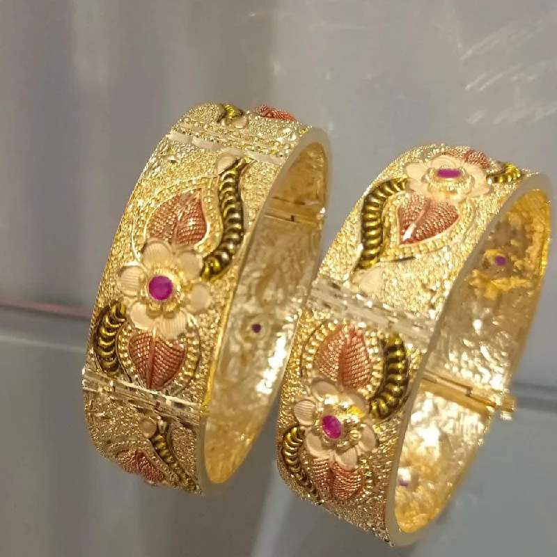 Sparkling Gemstone Bangles For Wedding Day-Pari Art Jewellery Forming Gold Openable Bangle Set